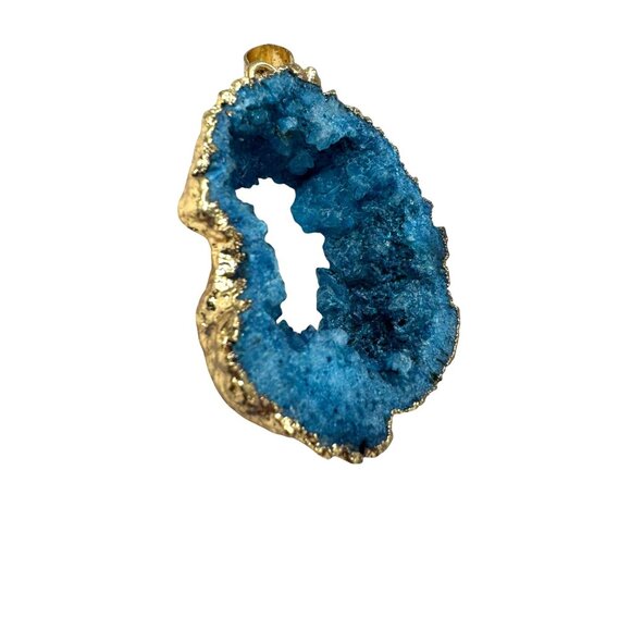 Blue Druzy Geode with an gold-plated edge Boho Gypsy Pendant - Picture 2 of 11